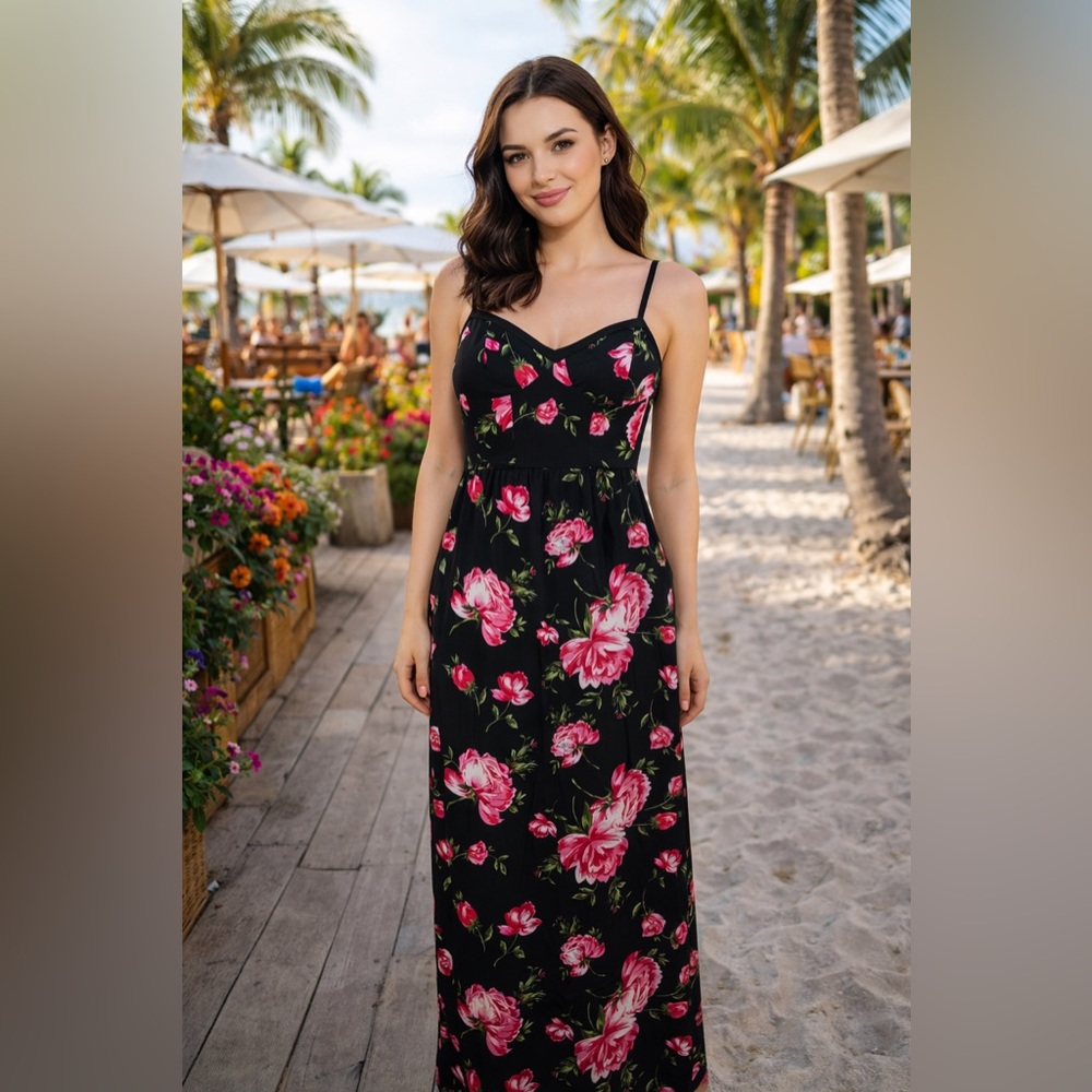 Xhilaration Black Floral Print Maxi Dress